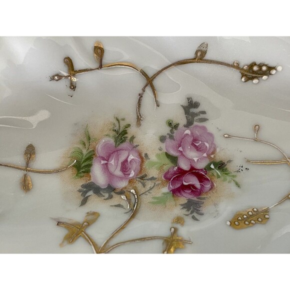 Vintage Arnat Porcelain Vanity Trinket Leaf Dish, Tray, Hand Painted Gold  Trimm - Picture 10 of 10